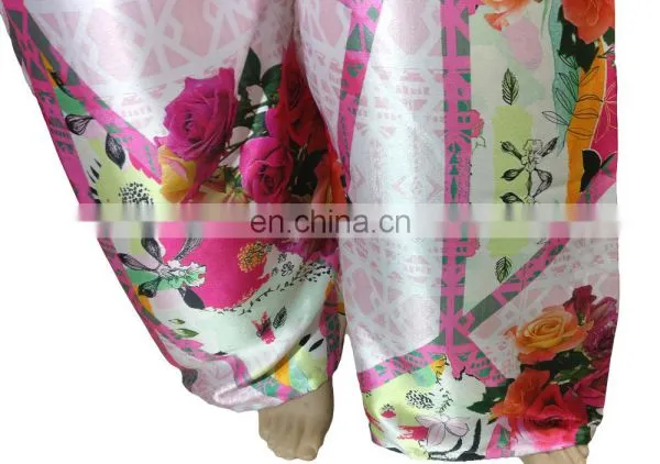 Japan Satin Silk Rose Printed Palazzo Pants / Ladies Casual Party Wear Trousers 2017 (beach Wear Palazzo Trousers Pant) photo-2