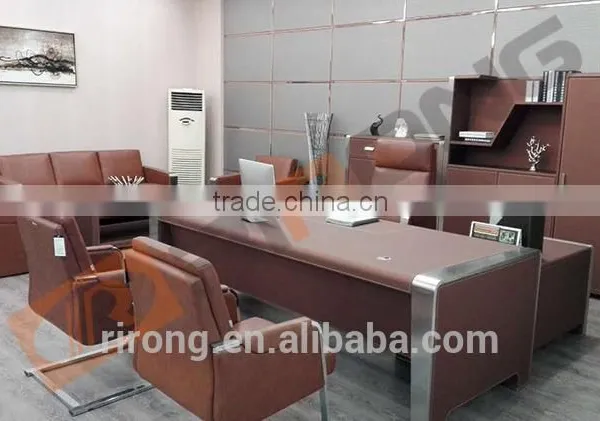 Antique Customized Colorful Wooden Commercial Front Executive Office Desk With Genuine Leather Cover Design photo-2