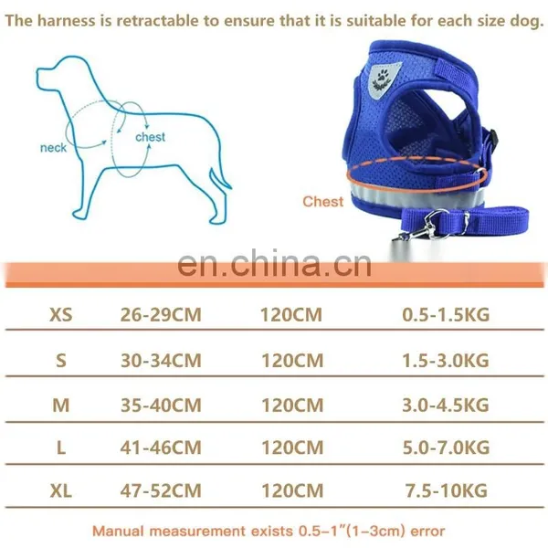 Dog Harness With Leash Summer Pet Adjustable Reflective Vest Walking Lead for Puppy Polyester Mesh Harness photo-5
