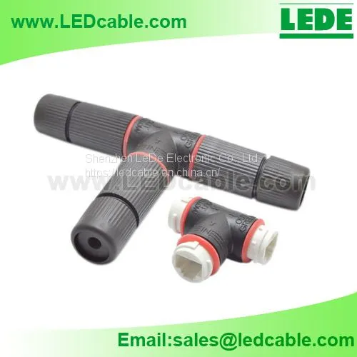 Waterproof RJ45 Ethernet Connectors, T Connector, 1 in 2 OUT, Support POE