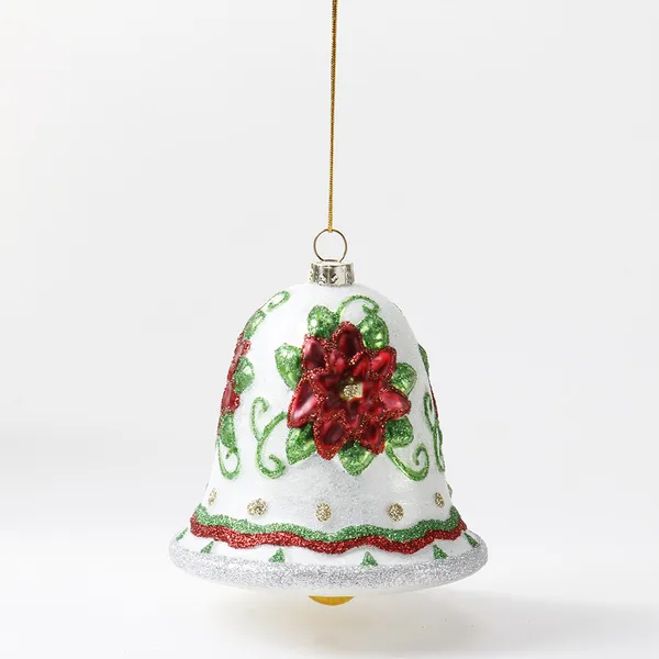 Wholesale Price Personalized Xmas Hanging Ornaments Custom Hand Blown Glass Poinsettia Bell Figurine Christmas Tree Decorations Factory