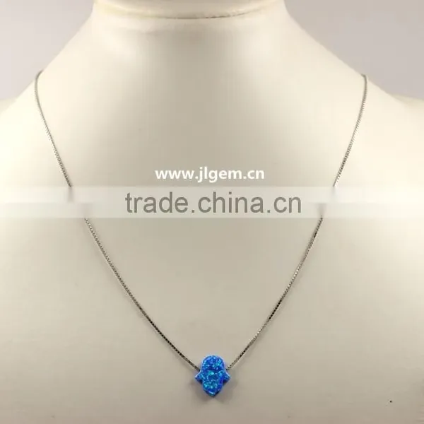 Beautiful Synthetic 925 Silver Sterling Blue Hand Opal Pendant Necklace photo-5