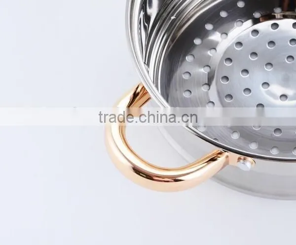 Gold Coating Accessories and Mirror Polished Stainless Steel Steamer Pot photo-3