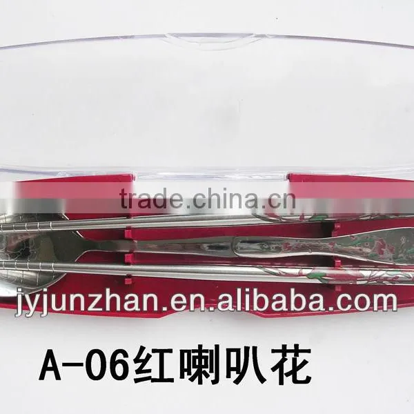 Cheap Stainless Steel Plain Spoon and Chopstick With Plastic Box