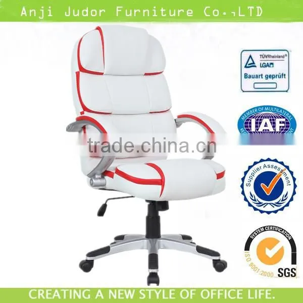 2014 New Design White Leather Office Chair With Padded Arms K-8363-white