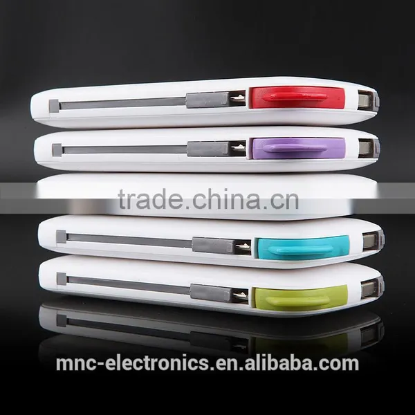 Real 6000mAh Ultra Slim Built in Cable Custom Logo Printing Dual Output 2A Fast Charging Power Bank Charger photo-3