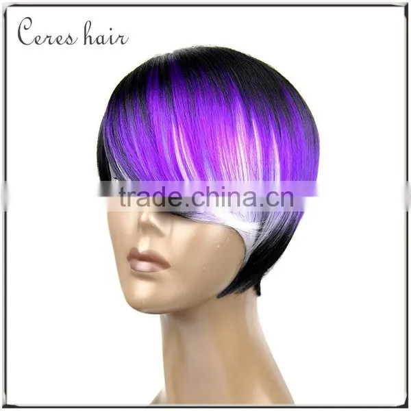 High Temperature Premium Synthetic Wig Japanese Fiber Short Bob Wig Purple Color Fashion Style Full Lace Wig photo-2
