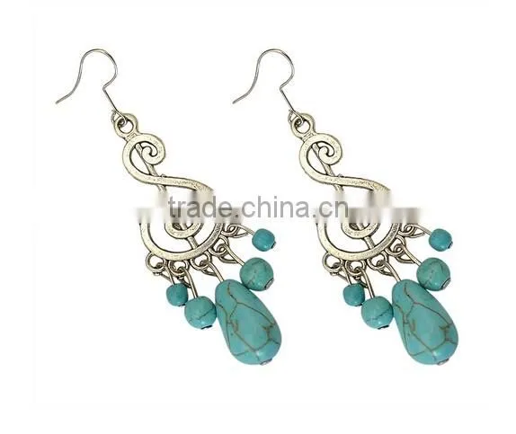 Vintage Music Notes Shape Turquoise Pendant Earrings Jewelry For Women photo-5