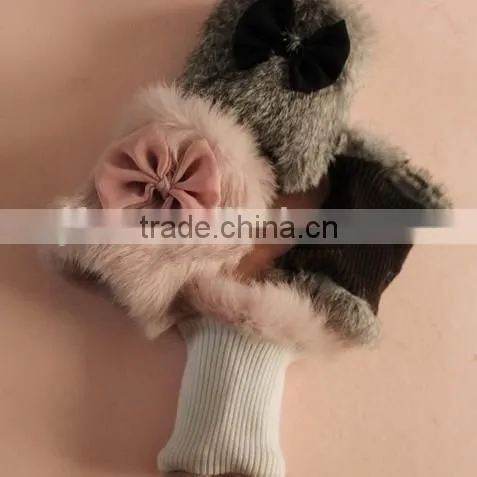 Original Design Lovely Girls Rabbit Fur Wrist Warmers Fur Hand Cuff Gloves photo-2