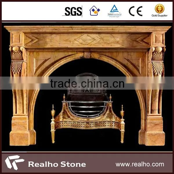 Flower Natural Stone Yellow Marble Fireplace Mantel photo-3