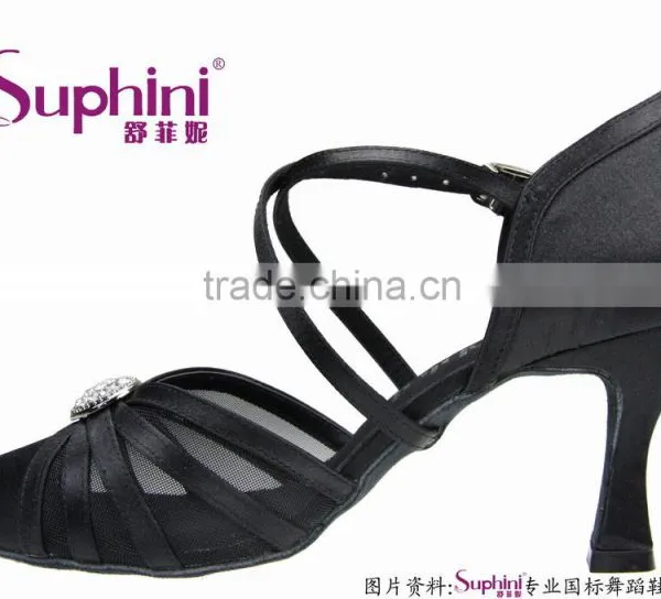 Suphini Satin Mesh Fashon Closed Toe Pump Ballroom Dance Shoes photo-3