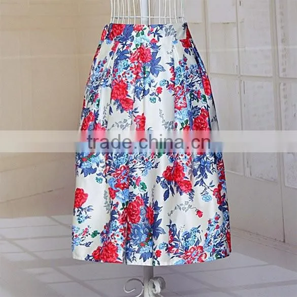 Fashion Women High Waist Floral Midi Skirt Slim Pleated Party Skirt photo-6