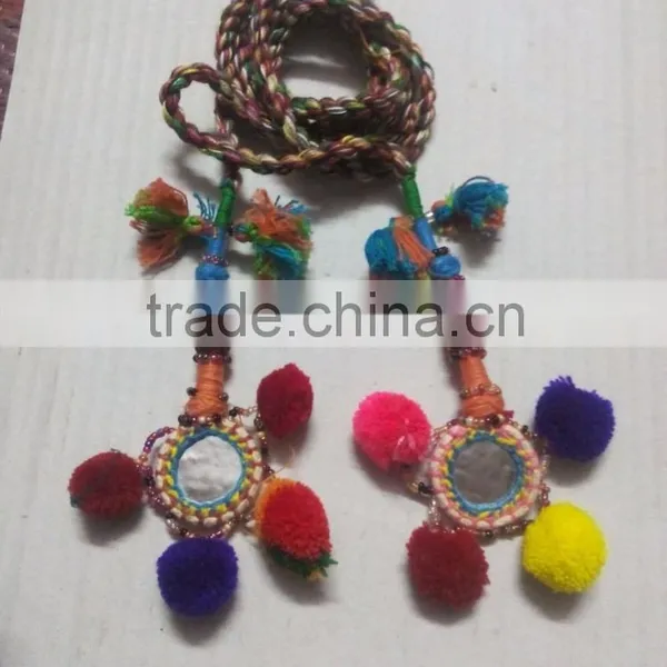 Indian Vintage Handmade Embroidered Waist Belt Tassels Tribal Kutch Waist Band Banjara Ethnic Pom Pom Belts photo-6