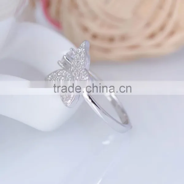 925 Sterling Silver Butterfly Ring With White Tanzania Stone Paving photo-4