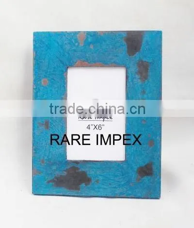 Distressed Blue Finish Wooden Photo Frame