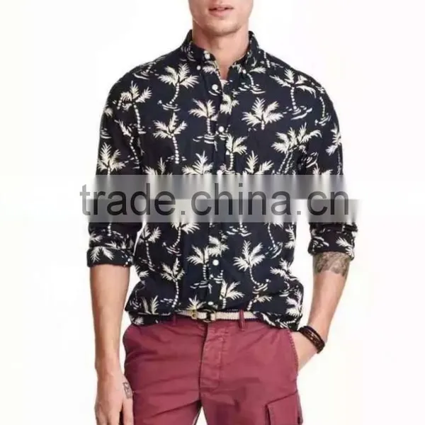 Hawaii Flower Coconut Sailing Pattern Short/long-sleeve Beach Party Shirt Menwear Soft Cotton Wholesale Vocation photo-2
