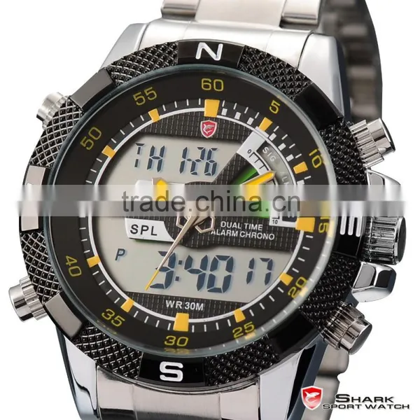 Shark Mens LED Day Date Display Steel Band Army Sports Watch photo-3