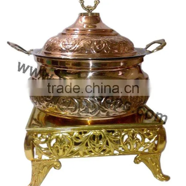 Rounded Base Chafing Dish for Sale | Brass Plated Chafing Dish | Handmade Party Supplies Chafing Dish photo-4