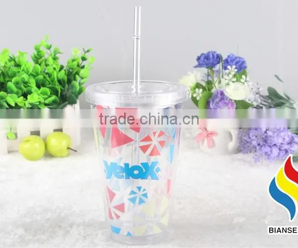 Clear Double Wall 16oz Plastic Water Tumbler With Straw photo-3