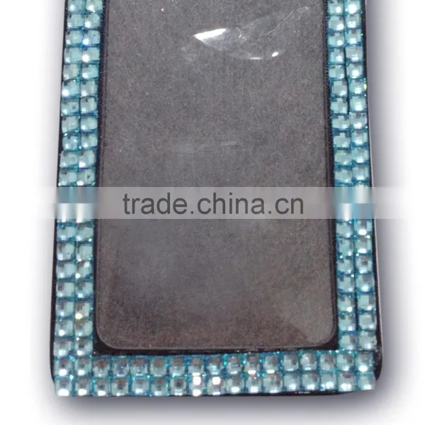 ID Holder With Light Blue Gem, High Quality Promotion Gift PU Leather Badge Holder With Crystal Gem Decoration photo-4