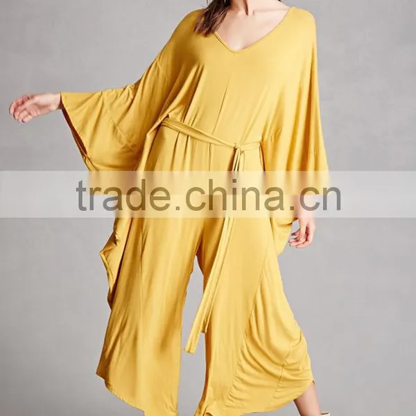 New Design Ladies Suit One Piece 95% Rayon, 5% Spandex Self-tie Waist Dolman Cocoon Custom Made Wide Leg Ladies Jumpsuit photo-6