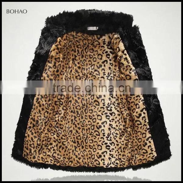 Latest designs wholesal fancy Leopard lining faux fur coat for men