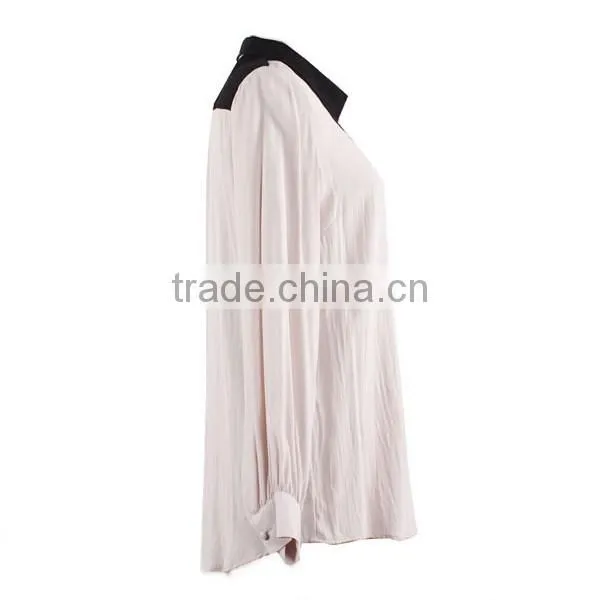 Direct Factory Supply Long Sleeve White Black Contrast Simple Design Elegant Chiffon Blouse for Middle Aged Women photo-2