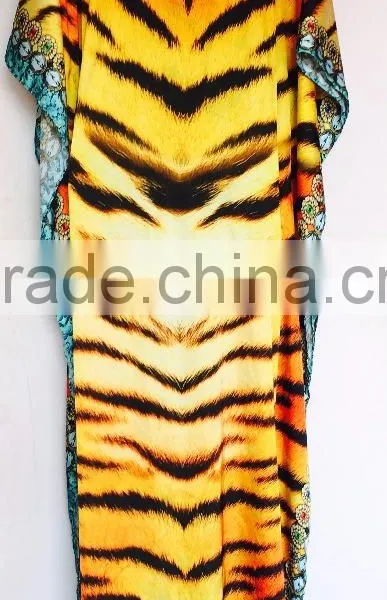 Long Satin Digital Crystal Embellished LLEOPARD PRINT Kaftan CAFTAN Tunic Poncho Blouse photo-2