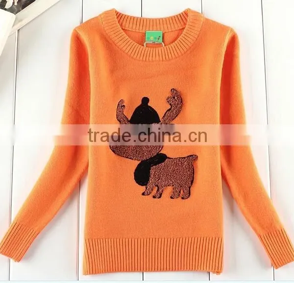 Latest Lovely Animal Crewneck Hand Knitted Girls Fancy Sweater photo-2