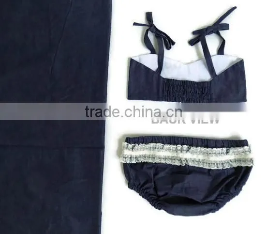 Baby Girl Navy Blue Swimsuit Children Lace Swimsuits Kids Swimsuit Sets photo-2