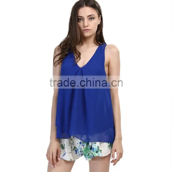 Fashion Summer Deep V Neck Chiffon Sleeveless Woman Blouse For Sale photo-2