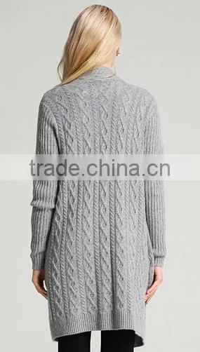 Women's Most Popular Gery Cable Knit Cashmere Sweater Cardigan With Side Pockets photo-4
