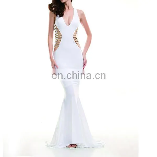 Sexy V-Neck White Cut Out Maxi Dress photo-3