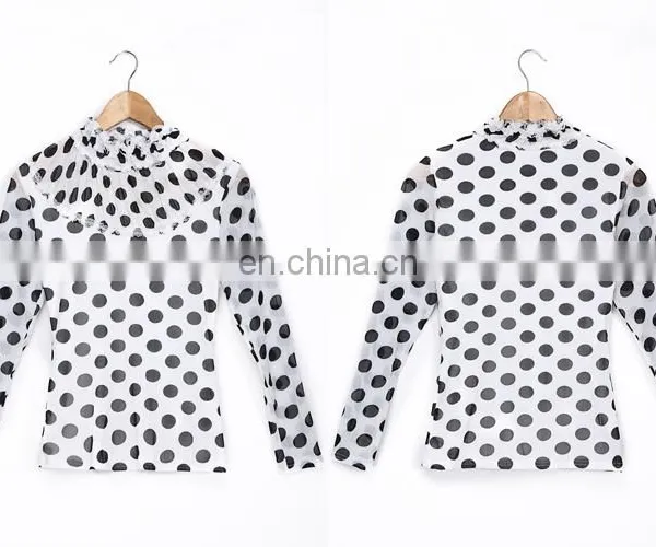 Stand Collar Long Sleeve Women's Polka Dot Shirt Womens Blouse photo-4