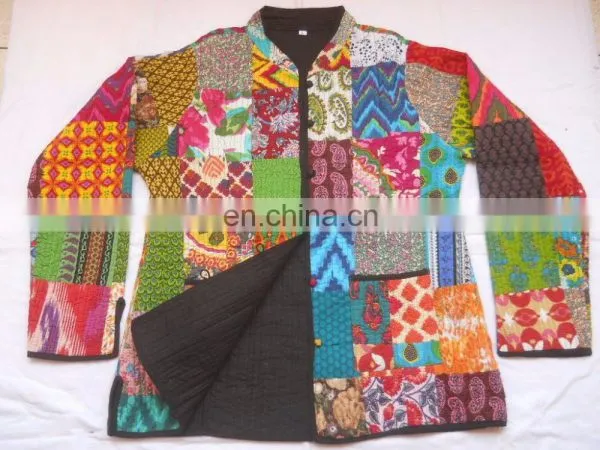 Indian Handmade Vintage INDIAN NEW PRINTED COTTON KANTHA ETHNIC EMBROIDERED WOMEN JACKET COAT M (38 SIZE Reversible