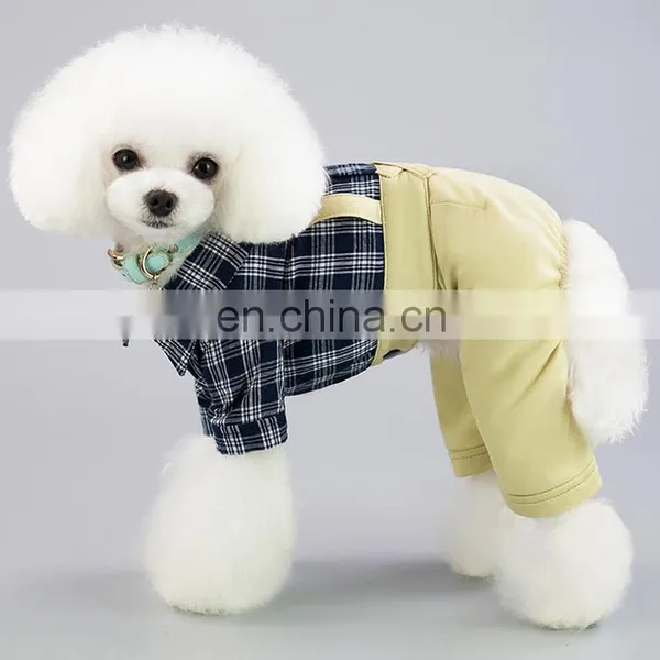 Hot Sale Fashionable Pet Clothing Suspender Trousers Set With Plaid Coat Bow Tie For Pets photo-5