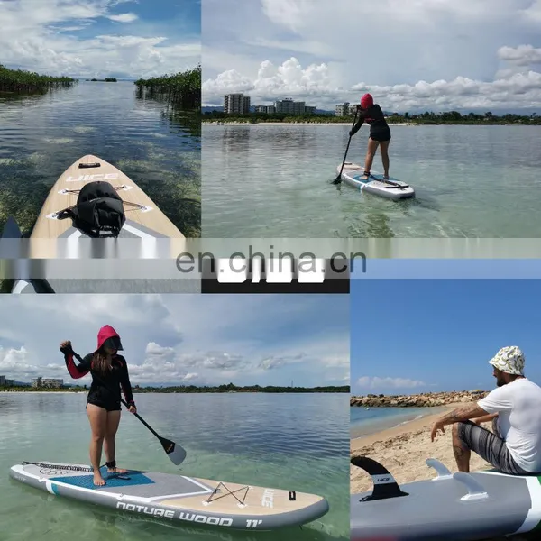 11'x33''x6'' Ocean Blue Wood Design Inflatable Sup Stand Up Paddle Board ISUP photo-5