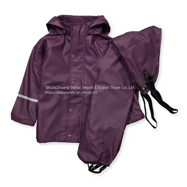 Custom Wholesale Outdoor Waterproof Jacket Bib Overall Yellow PU Raincoat Rain Suit for Kids & Toddler photo-3