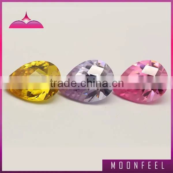 High Quality Checkerboard Cut Colour Pear Cubic Zirconia Stones photo-4