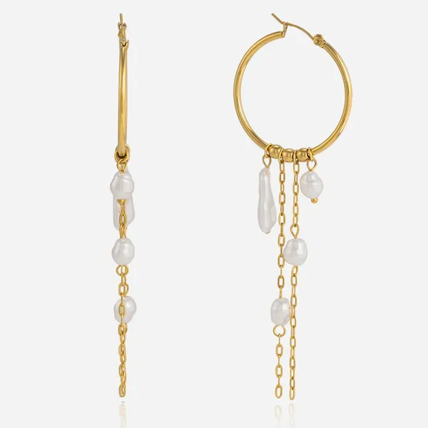 Twist Cross Geometric Stud Earrings With Pearl Onyx Eye in 18K Gold Plated Stainless Steel photo-4