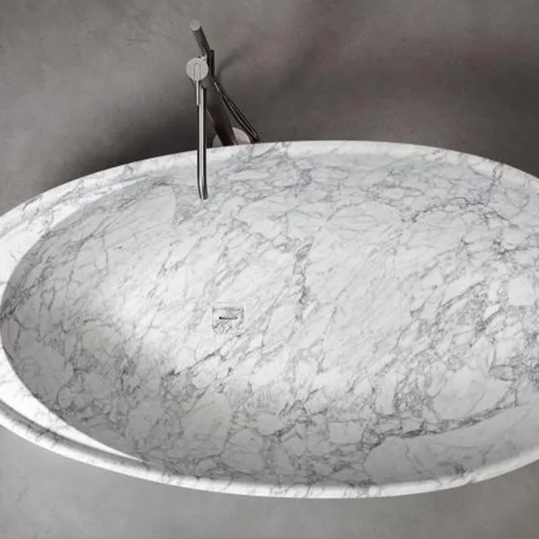 Modern and Fashionable Design Hand Carved Marble Natural Stone Bathtub Oval Marble Stone Bathroom Bathtub photo-2