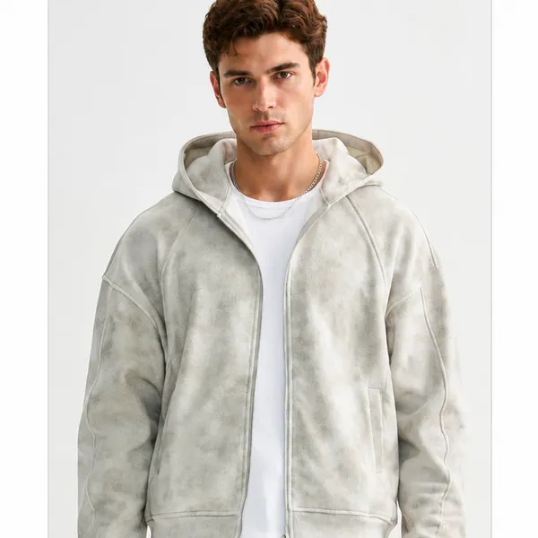 Men and Women Loose and Retro Distressed Style Zipper Sweatshirt photo-3
