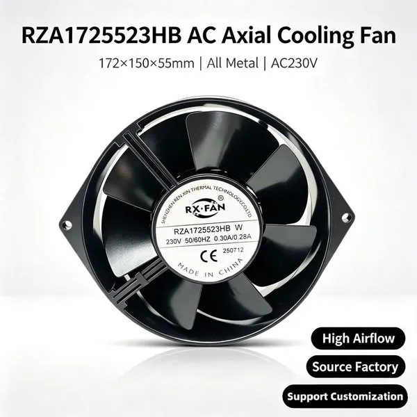 Вентилятор с высоким воздушным потоком RZA1725523HB, напряжение AC230V, полный металлический корпус, лопастной рабочий орган 17255, промышленный осевой вентилятор