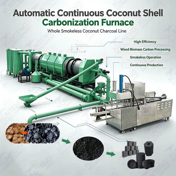 Automatic Continuous Coconut Shell Carbonization Furnace Smokeless Coconut Charcoal Line Biomass Charcoal Forming Machine EPC