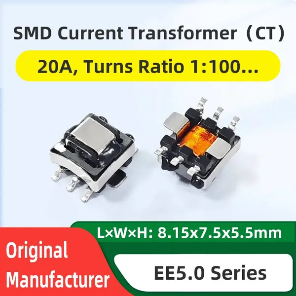 SMD Current Transformer CT EE5.0, Turns Ratio 1:20/50/70/100, 20A Current Sensing, Made in China