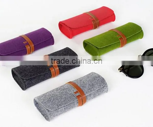Easy to Carry Grey Green Felt Sunglasses Case photo-2