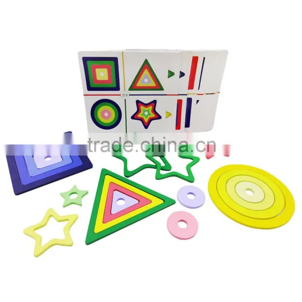 Gradient Assembly Game Set Jigsaw Green Wood Children Preshchool Educational Shape Size Color photo-4