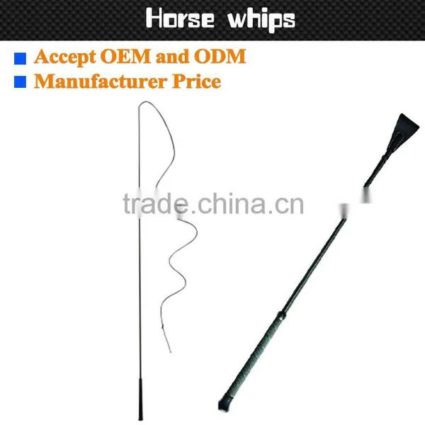 Horse equipment carbon fiber horse whips custom style with nylon braided shaft and gel handle or horse riding leather whips