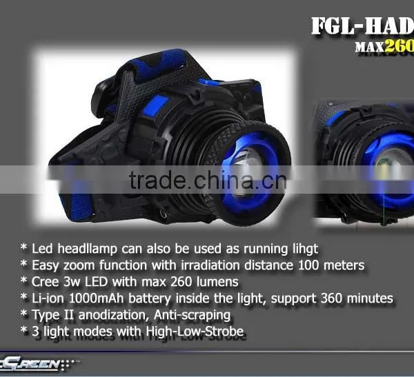 Zoom Function Rechargeable 3w Xpe Led Running Headlamp Quality Choice photo-2