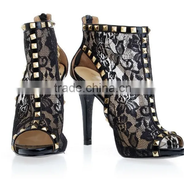 Lace Women's Sexy Sandles Black High Heel Special Design Shoes photo-4